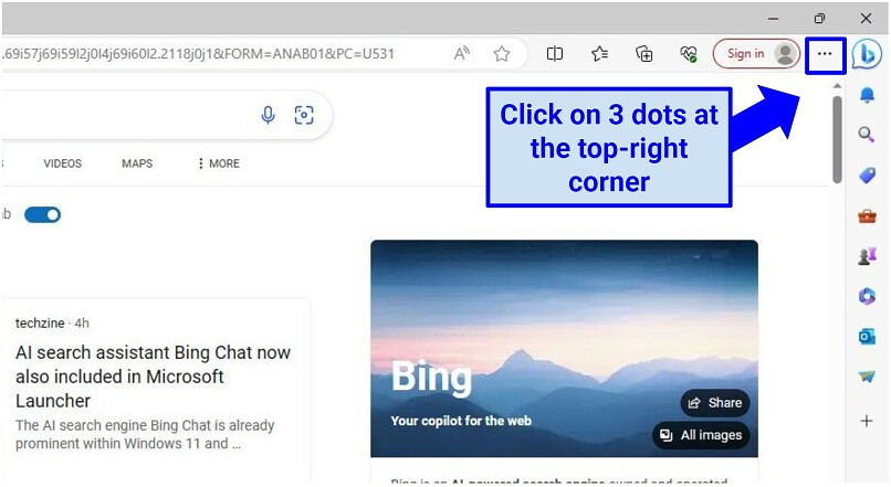 A screenshot of the Microsoft Edge browser page