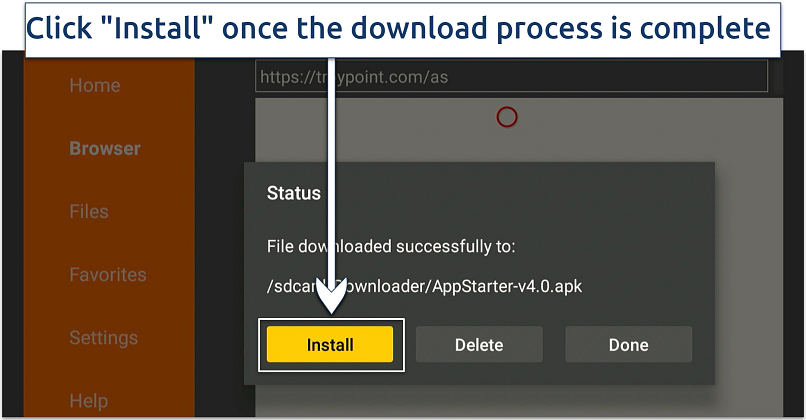 A screenshot showing it's easy to install AppStarter on Firestick with the Downloader app