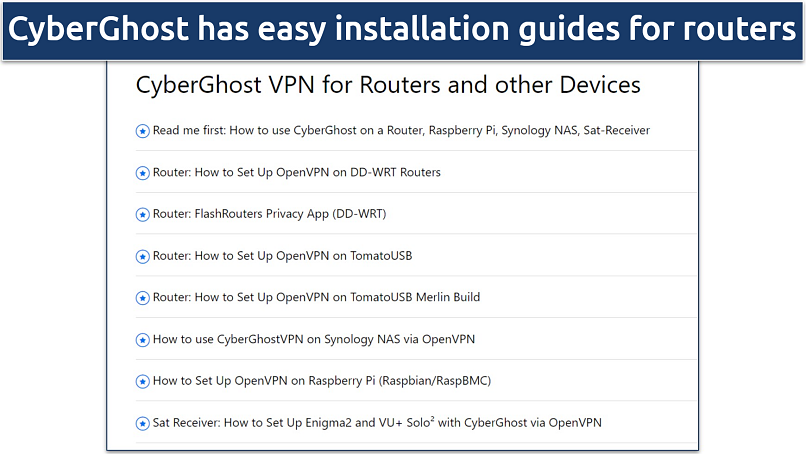 Screenshot of CyberGhost's router installation guide page
