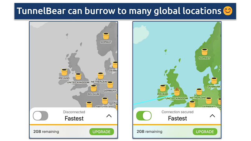 Screenshot showing the TunnelBear app