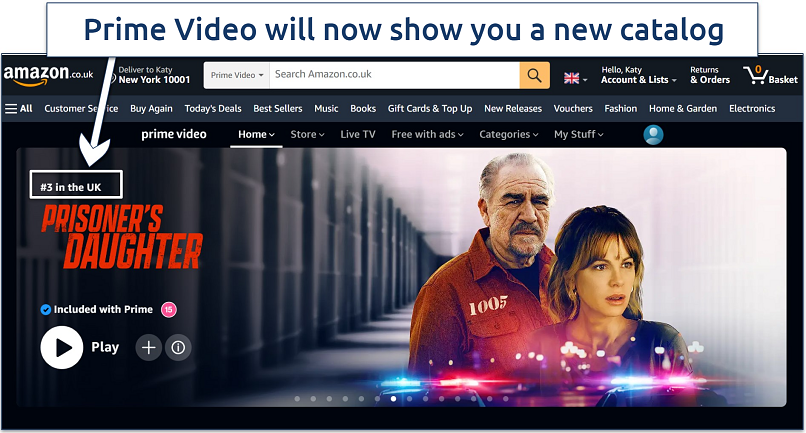 Screenshot showing Prime Video's UK catalog