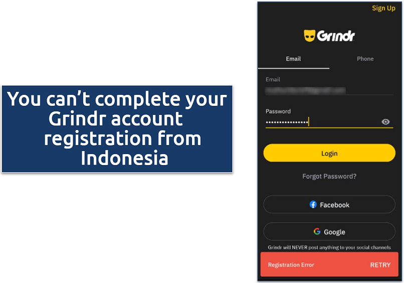 An image showing the error message when you trying log in