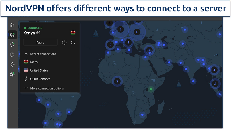 Screenshots of NordVPN connected to a server in the US