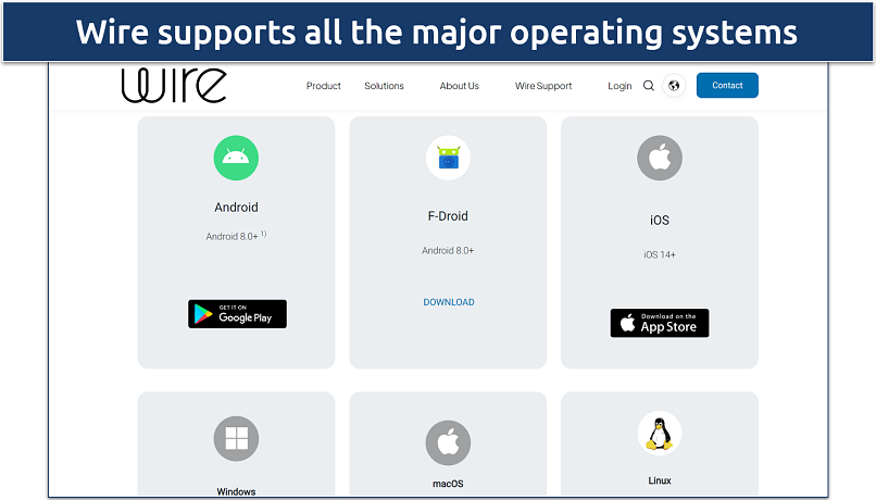 Screenshot of the Wire app's webpage