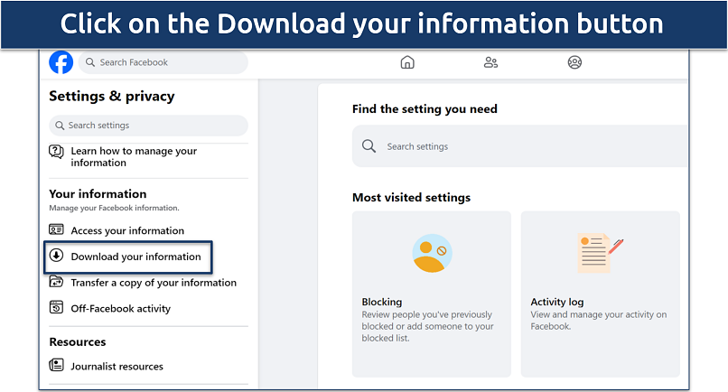 A screenshot of Facebook's Your Information tab