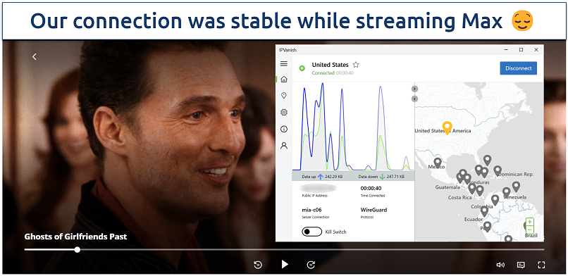 Streaming Max in smooth quality while connected to IPVanish's US server