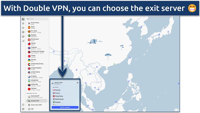 Screenshot showing how to use NordVPN's Double VPN feature