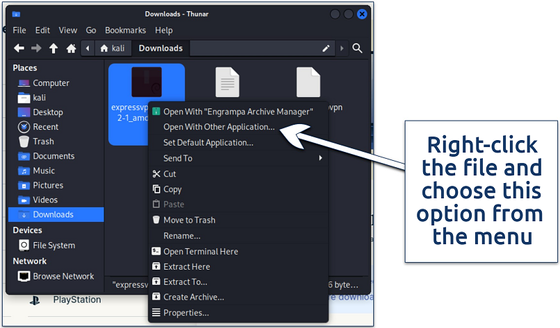 Screenshot of the drop down menu and the