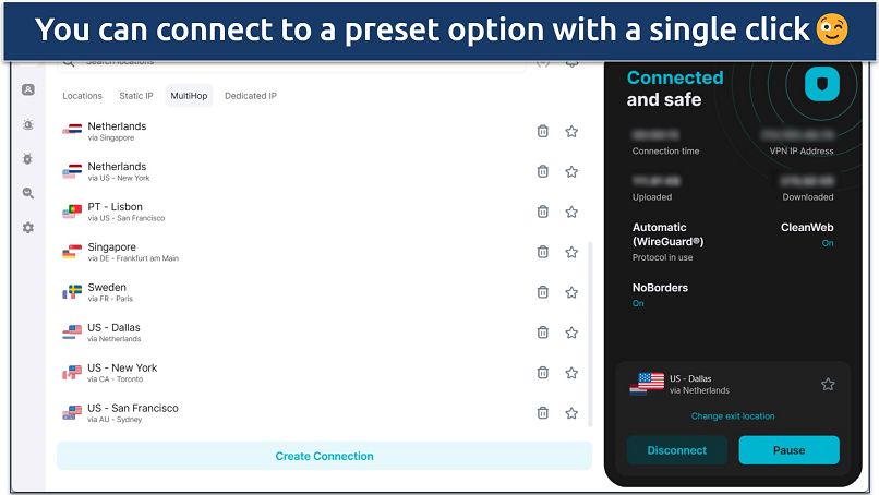 Screenshot of Surfshark's Windows app with MultiHop servers