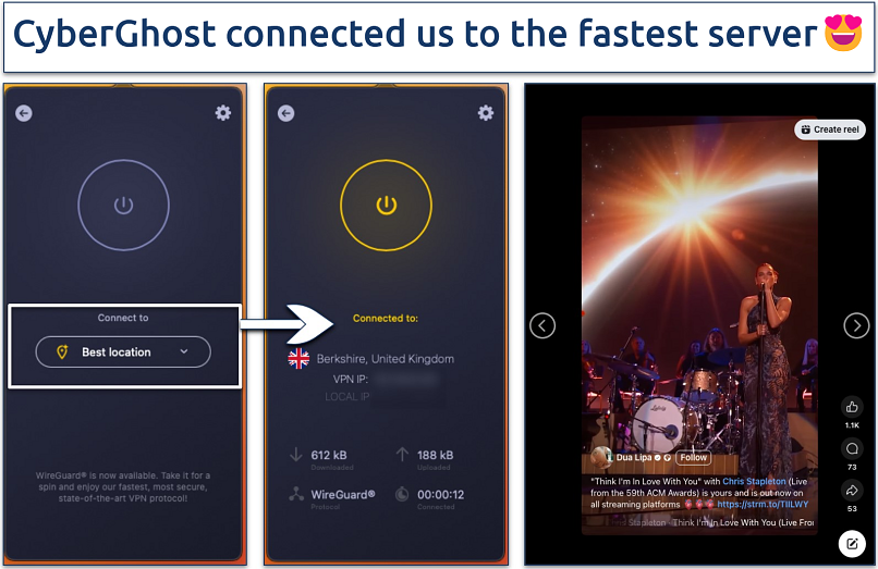 Screenshot of the Facebook app with the CyberGhost app in the background