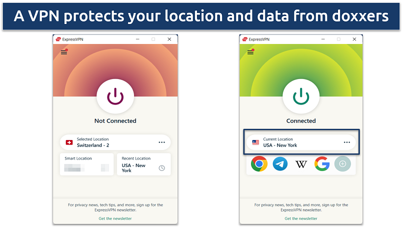 Screenshot showing a VPN app connected to an NY server