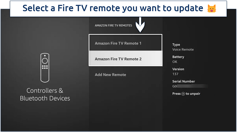 Screenshot showing how to select a remote to update