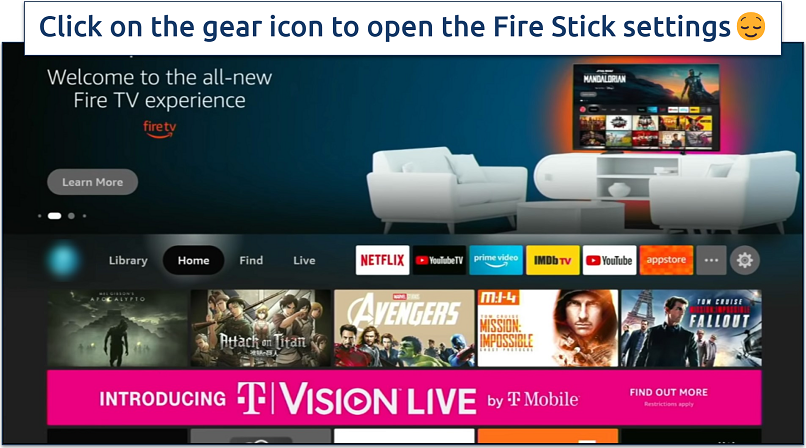 Screenshot showing the Fire Stick homepage