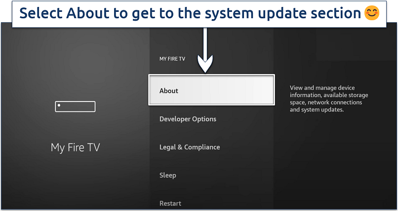 Screenshot showing how to navigate to About