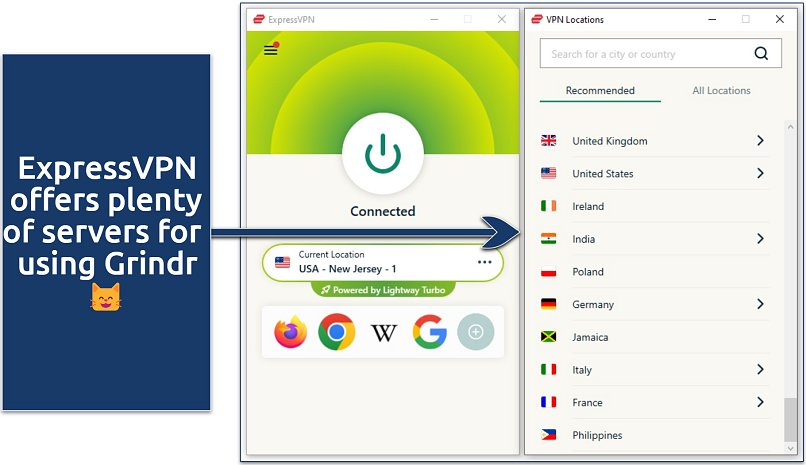 Screenshot of ExpressVPN's server list