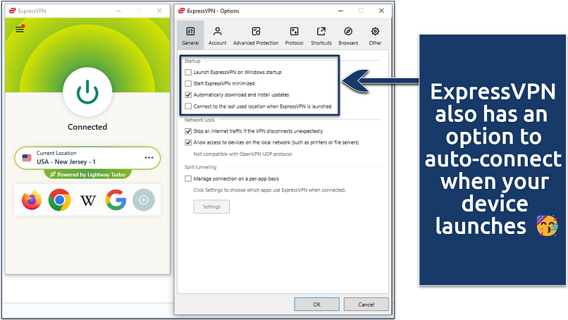 Screenshot of ExpressVPN's settings menu
