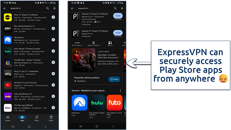 A screenshot showing apps exclusive to the US Google Play Store
