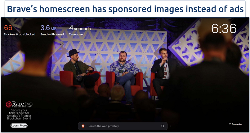 Image of Brave's homescreen with dashboard settings opened
