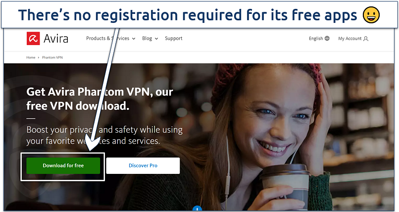 Screenshot of Avira Phantom VPN's download page from its website