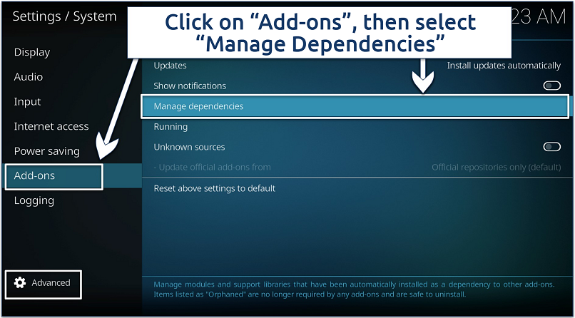 Image showing how to change system settings and manage dependencies