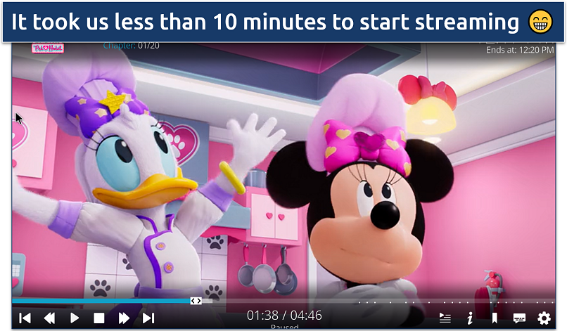 Screenshot of Disney+ content streaming on Kodi showing animated characters Minnie Mouse and Daisy Duck