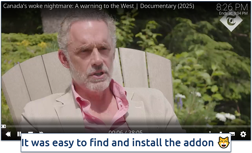 Screenshot of the Documentary Heaven addon streaming on Kodi