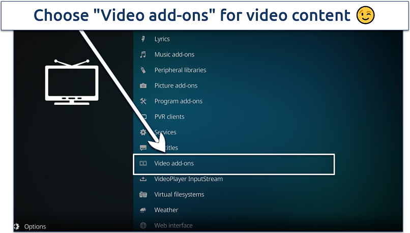 Screenshot showing how to install an addon from Kodi Add-on Repository