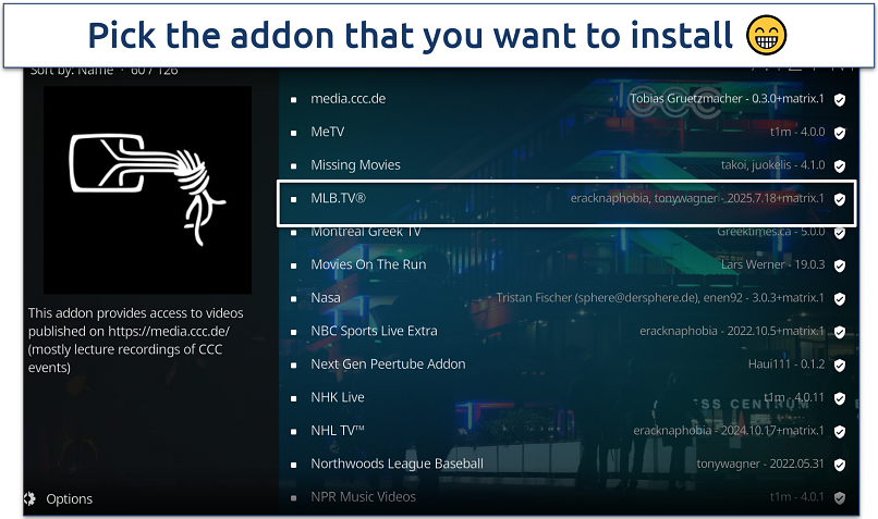 Screenshot showing how to install an addon from Kodi Add-on Repository