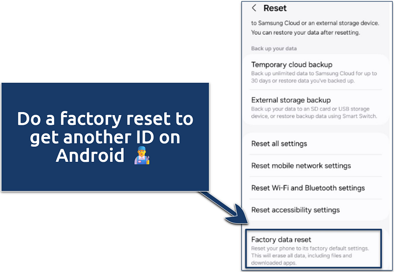 An image of factory data reset in Android settings