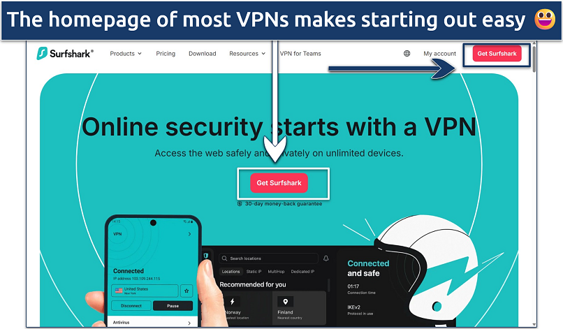 Screenshot of Surfshark's homepage