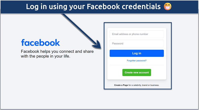 Screenshot of the Facebook login page