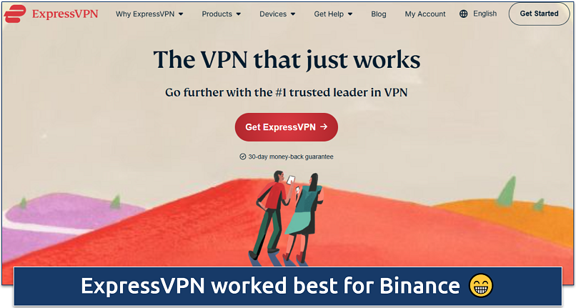 Screenshot of ExpressVPN homepage with Get ExpressVPN button