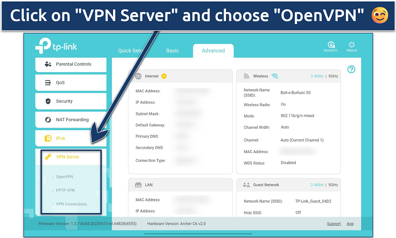 Screenshot of the TP-Link router dashboard