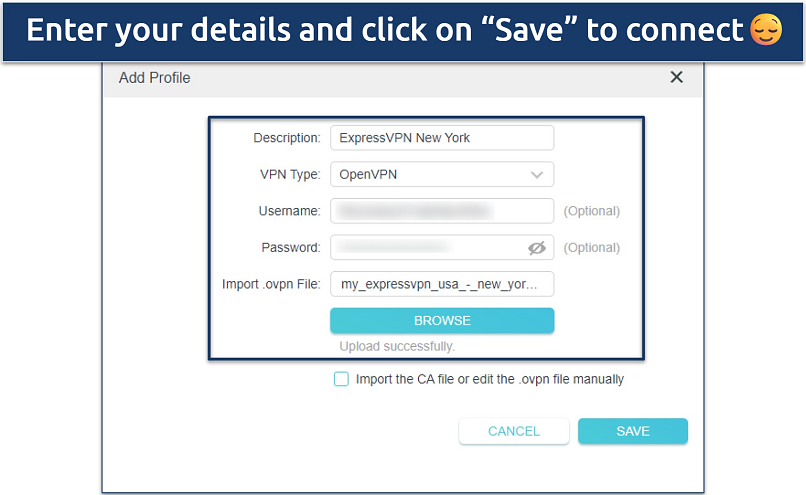 Screenshot of ExpressVPN being set up on a TP-Link router