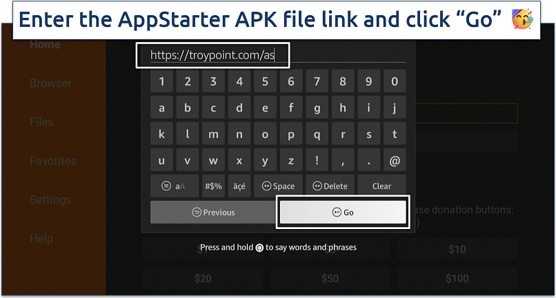 A screenshot showing how to download AppStarter APK file on Firestick