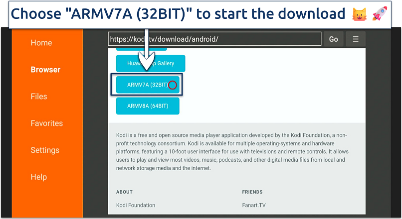 A screenshot showing the installer to choose to install Kodi on Firestick