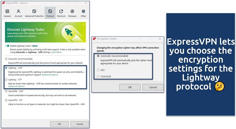 Screenshot of ExpressVPN's encryption settings