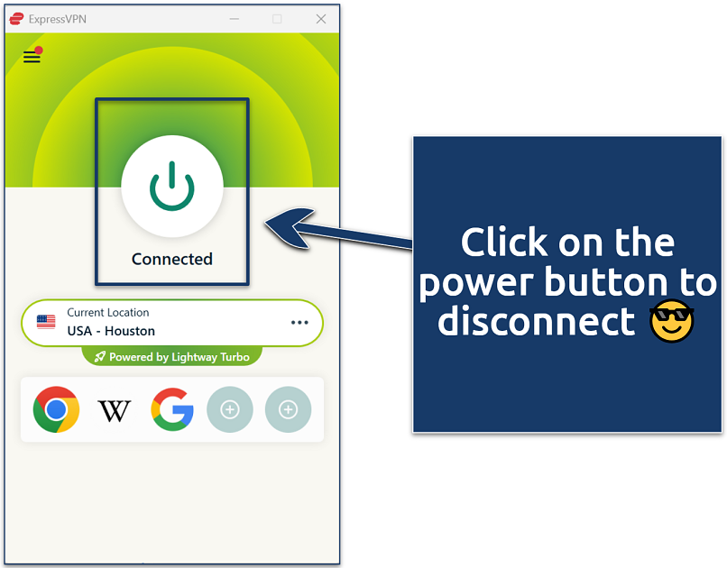 Screenshots of the ExpressVPN app for Windows connected to the USA – Huston server