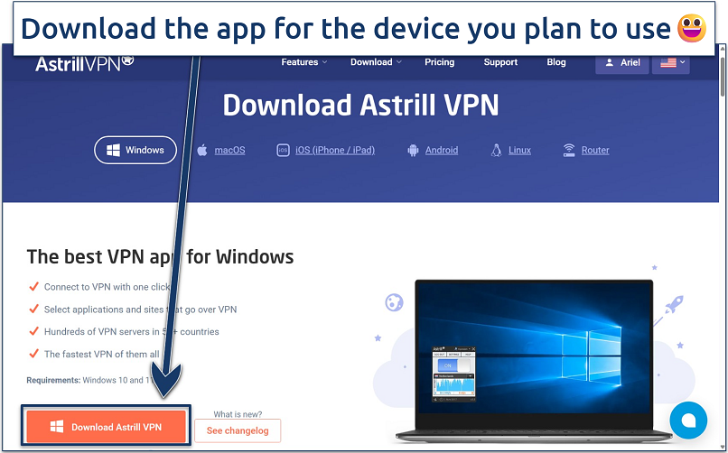 Screenshot of Astrill VPN’s mirror site download page