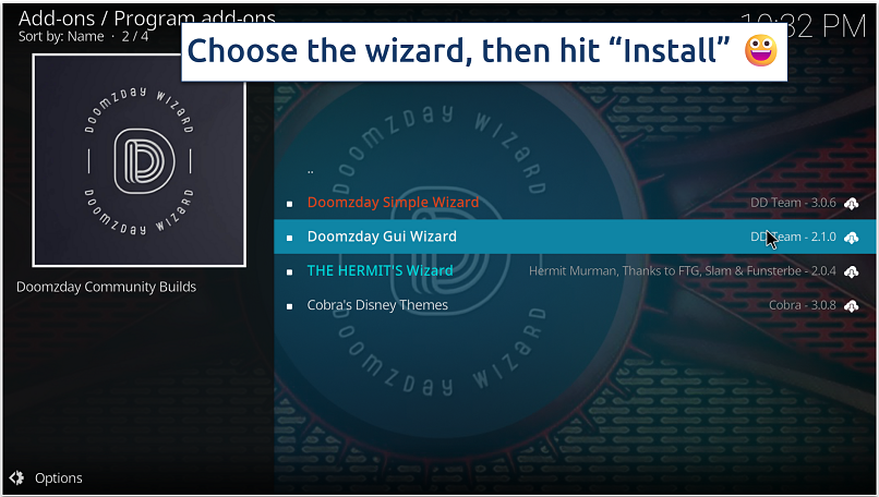 Screenshot showing different build wizards available in the Doomzday repository