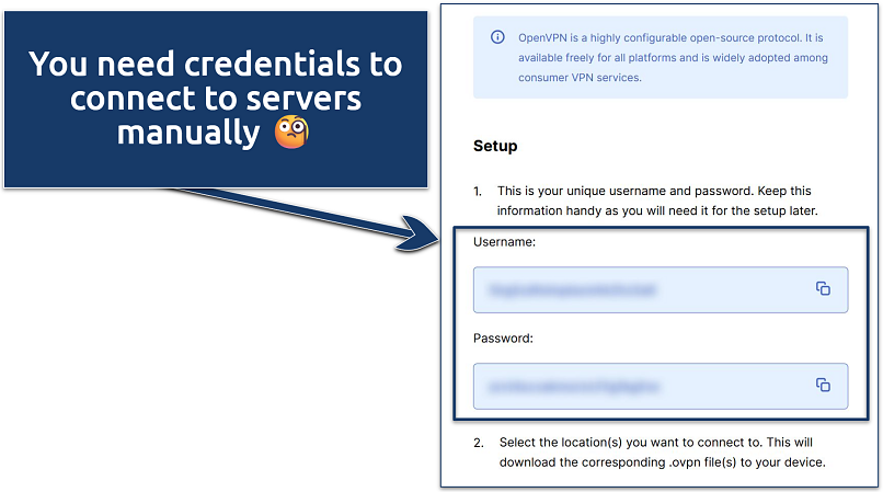 Screenshot of ExpressVPN's manual configuration page