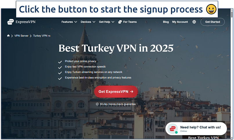 Screenshot of the ExpressVPN website homepage