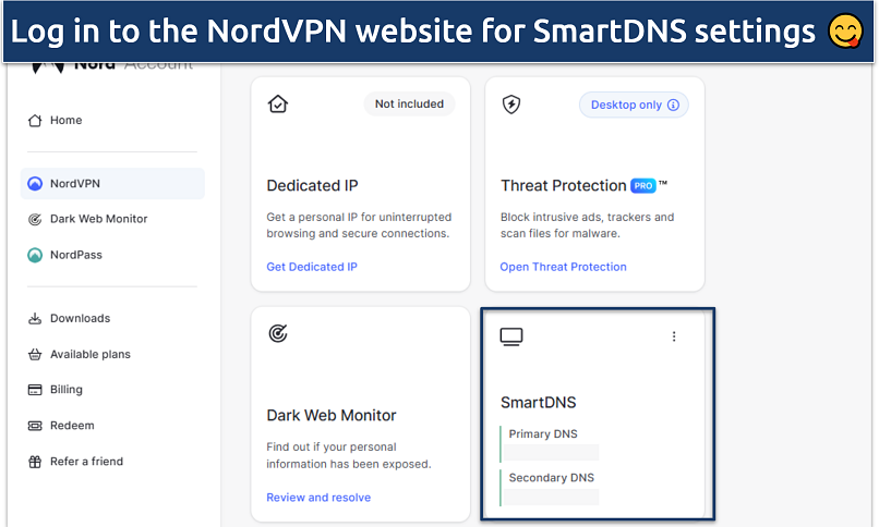 Screenshot showing where to find the smart DNS configurations